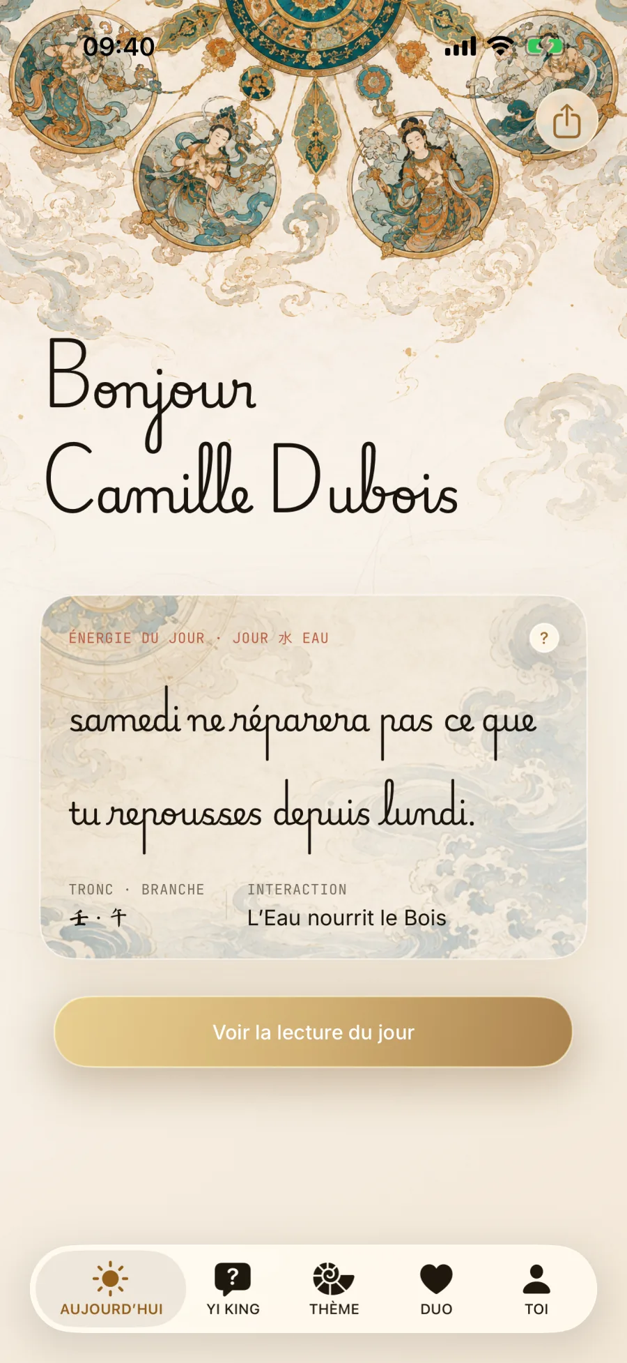 Écran Aujourd’hui de Daoly en français avec une lecture personnalisée